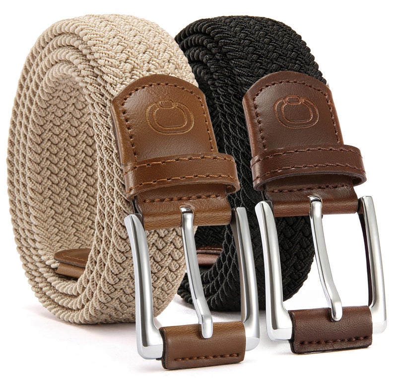 CHAOREN Stretch Belt Men 2 Pack - 1 3/8" Braided Golf Belts For Men - Casual Elastic For Pants and Jeans - Image 1