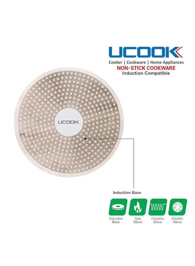 UCOOK by United Ekta Group Non-Stick Deep Kadhai with Glass Lid DK0321 – 260mm / 3.5L | Induction & Gas Compatible | Durable Non-Stick Coating | Cool-Touch Handles | Red - Image 4