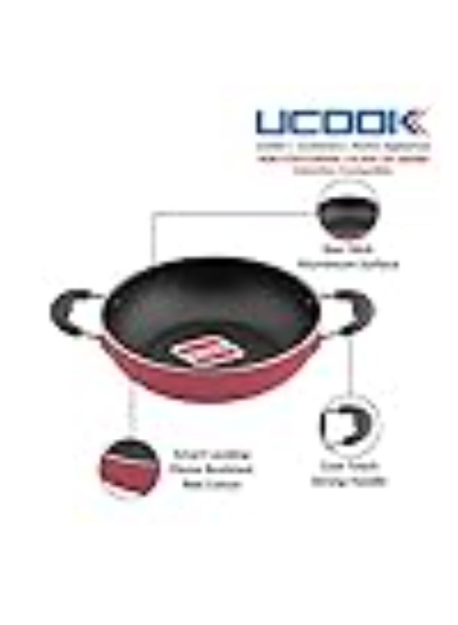 UCOOK by United Ekta Group Non-Stick Deep Kadhai with Glass Lid DK0321 – 260mm / 3.5L | Induction & Gas Compatible | Durable Non-Stick Coating | Cool-Touch Handles | Red - Image 2
