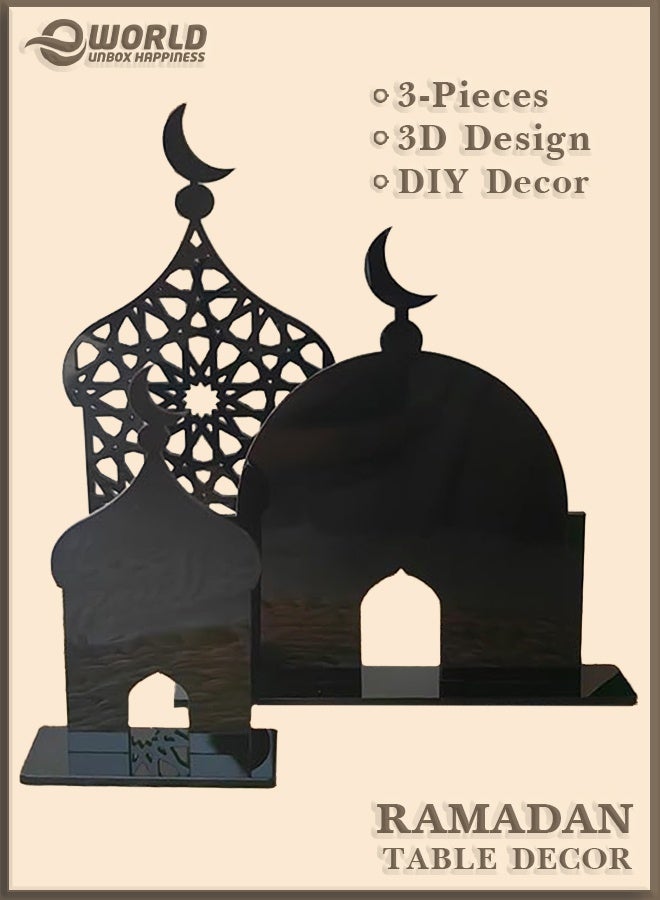 Eworld Ramadan Acrylic Table Decoration – 3‑Piece Eid Mubarak & Ramadan Kareem Set | Crescent Moon Islamic Decor | Reusable Home & Party Ornament - Image 1