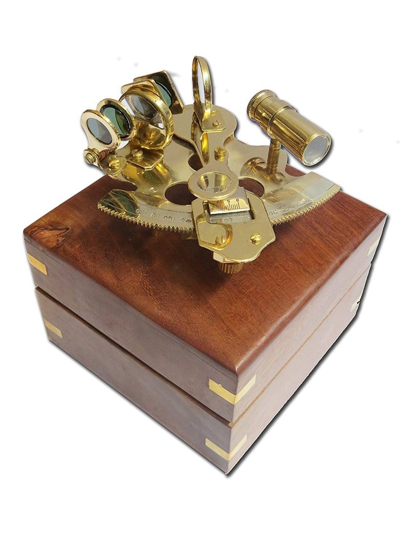 THOR INSTRUMENTS 4 Captain Brass Sextant with Hardwood Wooden Box Rustic Vintage Home Decor Gifts