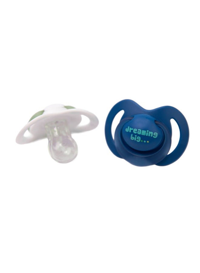 Nuby Nighttime Soothers, 2-Pack, Glow in the Dark Orthodontic Baby Pacifiers for 6-18 Months, Comfort Dummies for Bedtime, Blue