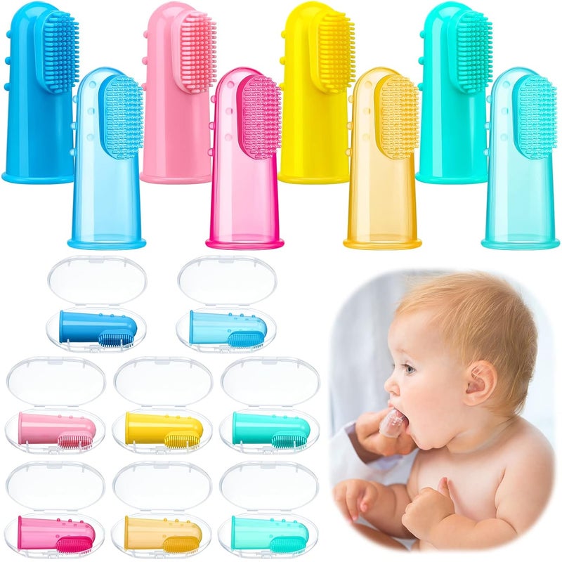 Zopeal 8 Sets Baby Finger Toothbrush for Toddler Kids Silicone Soft Finger Toothbrush for Infant Toddler Training Teething Oral Cleaning Massaging - Image 1