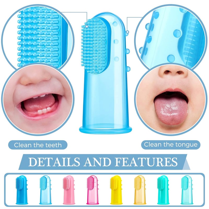 Zopeal 8 Sets Baby Finger Toothbrush for Toddler Kids Silicone Soft Finger Toothbrush for Infant Toddler Training Teething Oral Cleaning Massaging - Image 3