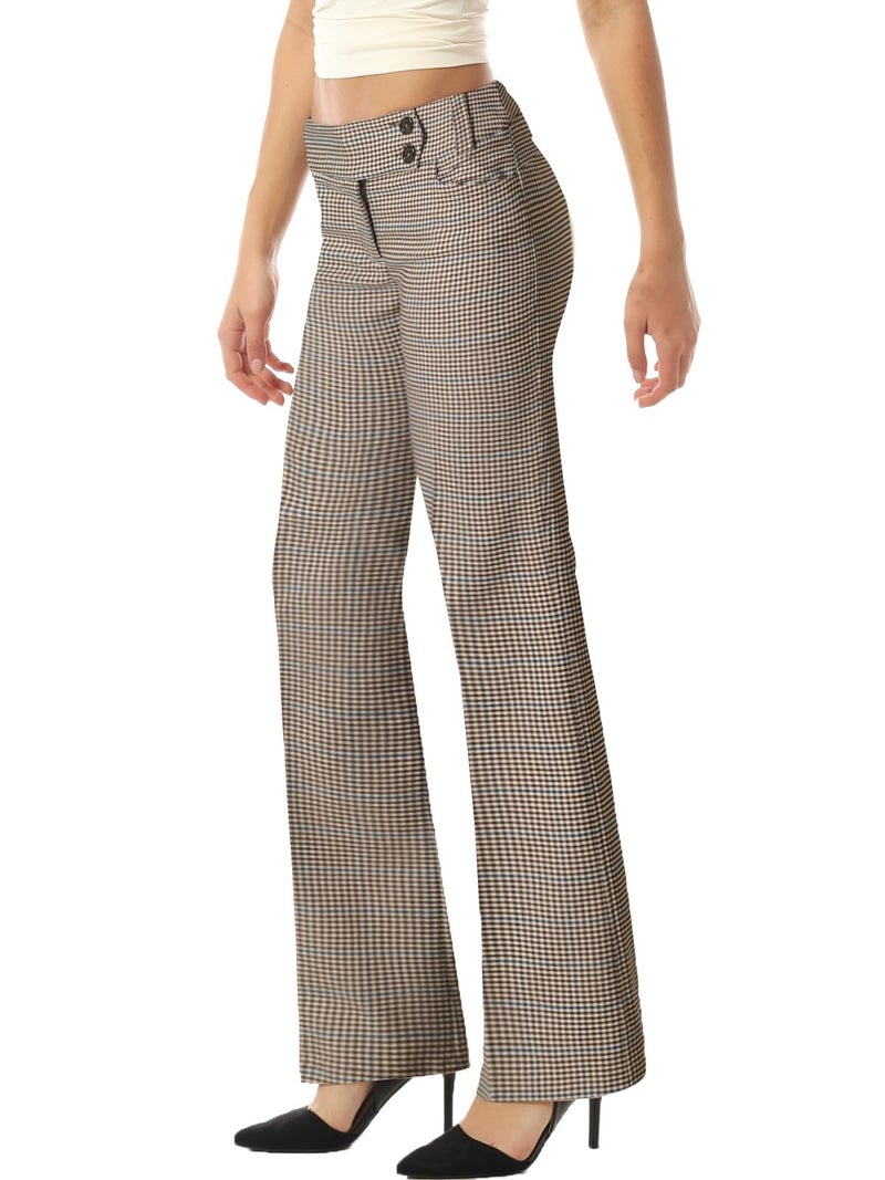 MixMatchy Women's Ultra Stretch Plaid Bootcut Dress Pants Work Business Office Trousers Brown Blue Plaid 25 L - Image 1