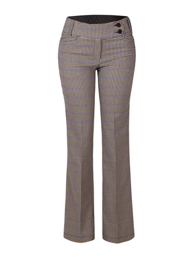 MixMatchy Women's Ultra Stretch Plaid Bootcut Dress Pants Work Business Office Trousers Brown Blue Plaid 25 L - Image 3