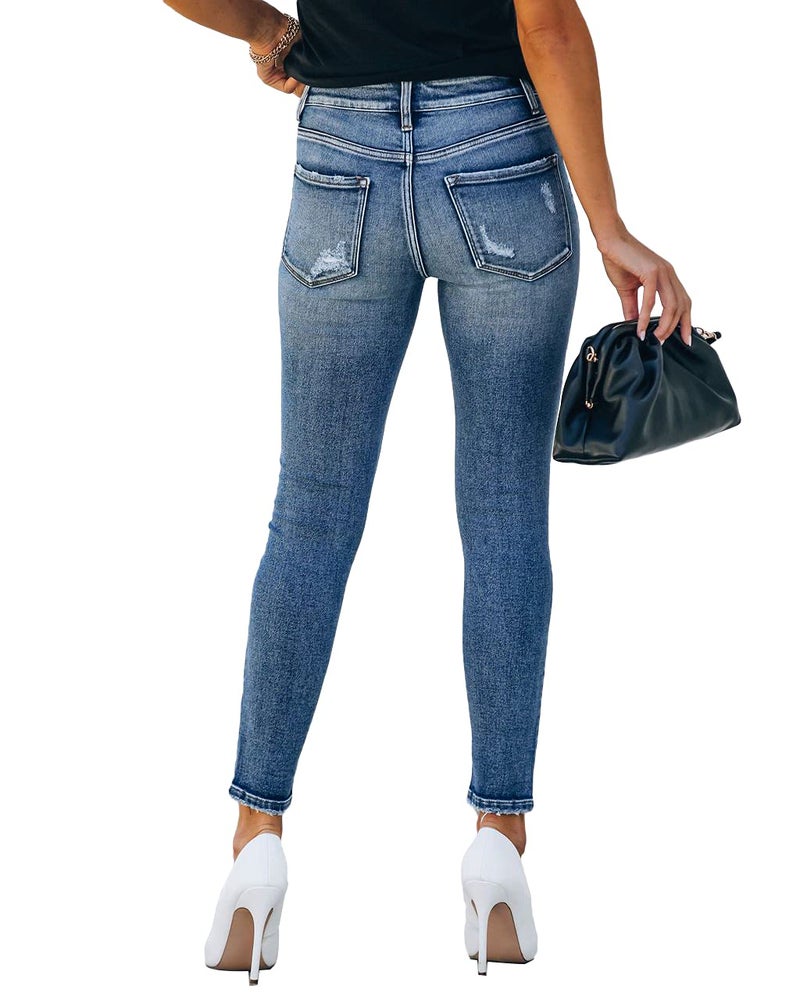Allimy Women's High Waist Skinny Stretch Ripped Jeans Destroyed Denim Pants 12 - Image 5