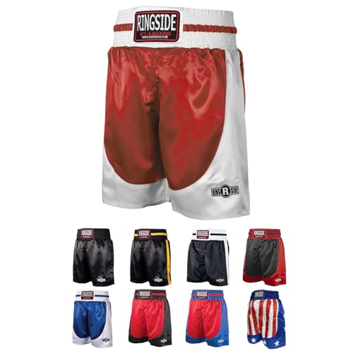 Ringside ProStyle Boxing Trunks Satin Boxing Shorts for Men and Women Ideal for Boxing MMA Muay Thai RedWhite Youth Medium - Image 1