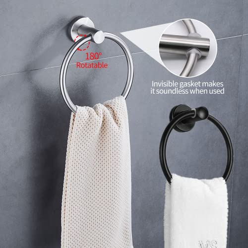Mdvora 2pcs Matte Black Toilet Paper Holder and Towel Ring Set, Stainless Steel Hand Towel Holder and Towel Hanger with Hardware Pack - Image 2