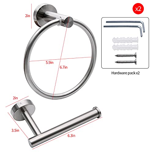 Mdvora 2pcs Matte Black Toilet Paper Holder and Towel Ring Set, Stainless Steel Hand Towel Holder and Towel Hanger with Hardware Pack - Image 5
