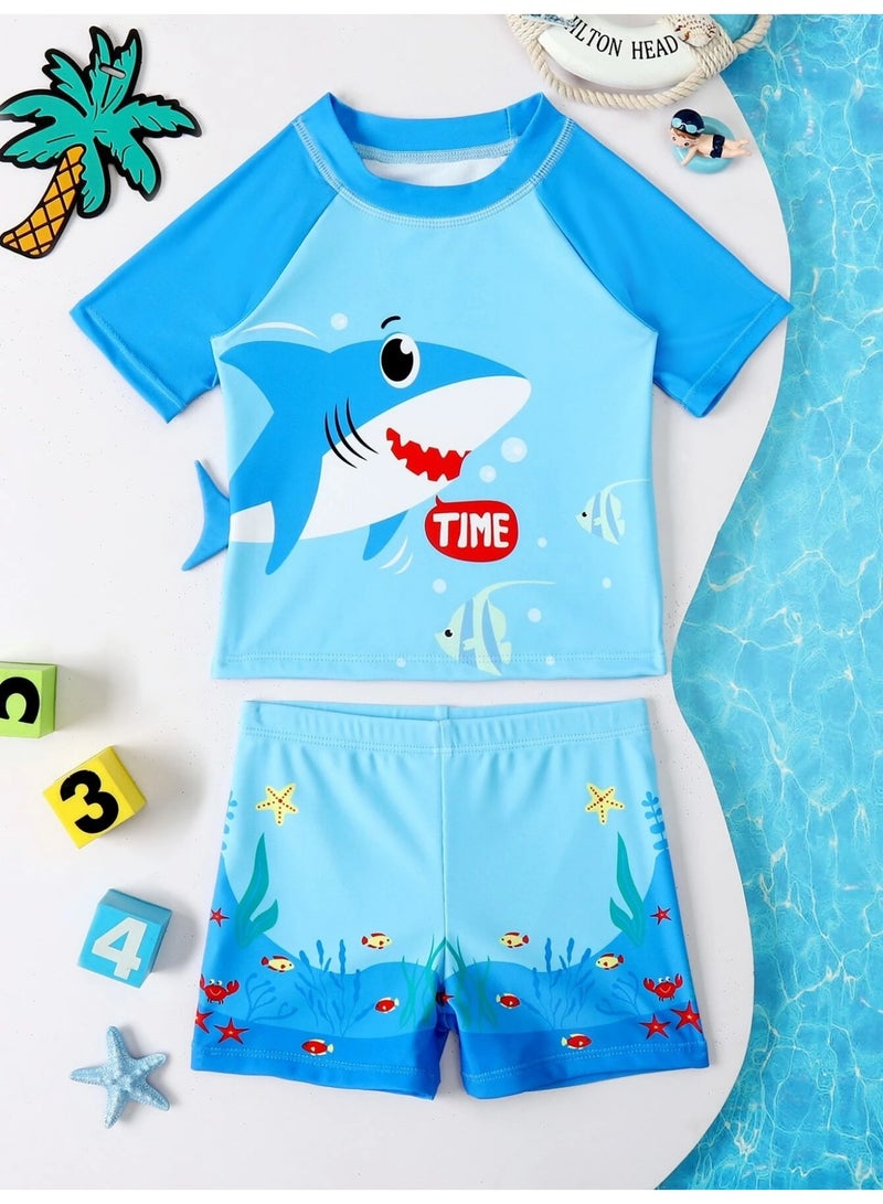 Boys Swimwear Suit Printed Shark Adjustable Two Pieces Kids Swimming at Sea, Beach and Pool - Image 1