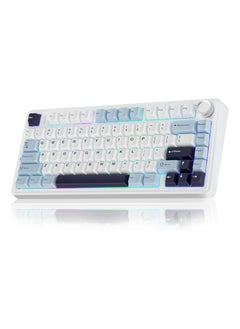 AULA F75 75% Wireless Mechanical Keyboard,Gasket Hot Swappable Custom Keyboard,Pre-lubed Reaper Switches RGB Backlit Gaming Keyboard,2.4GHz/Type-C/BT5.0 Mechanical Keyboard (Ice Vein switch White & Blue)