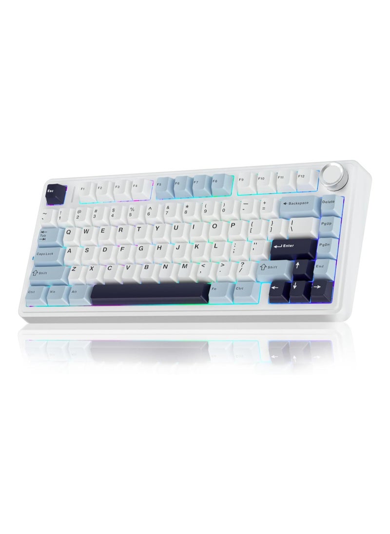 AULA - AULA F75 75% Wireless Mechanical Keyboard,Gasket Hot Swappable Custom Keyboard,Pre-lubed Reaper Switches RGB Backlit Gaming Keyboard,2.4GHz/Type-C/BT5.0 Mechanical Keyboard (Ice Vein switch White & Blue) - Image 1