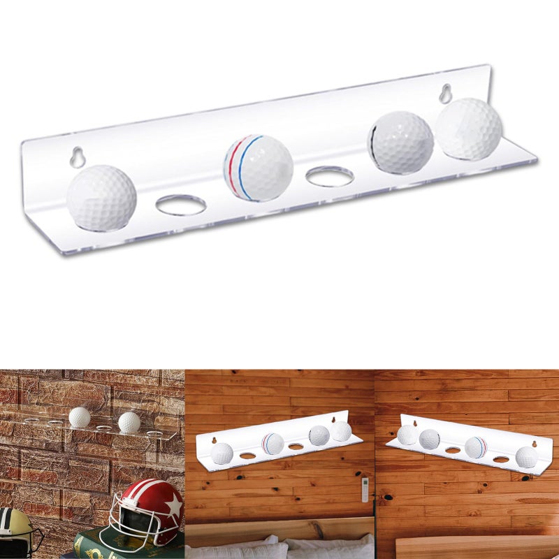 Clear Acrylic Golf Ball Display Rack Wall Mounted Floating Shelf Holds Up to 6 Balls - Image 3