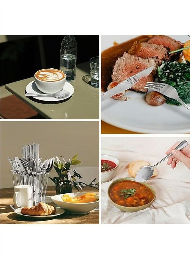 بلومنغ تايم النمط الغربي أدوات المائدة الفضة مجموعة ، الفولاذ المقاوم للصدأ عشاء مجموعة مع قوس ، 24 قطعة من أدوات المائدة / 6 قطع من أدوات المائدة ، بما في ذلك سكين / شوكة / ملعقة / ملعقة صغيرة ، مرآة مصقول ، يمكن وضعها في غسالة الصحون - Image 5