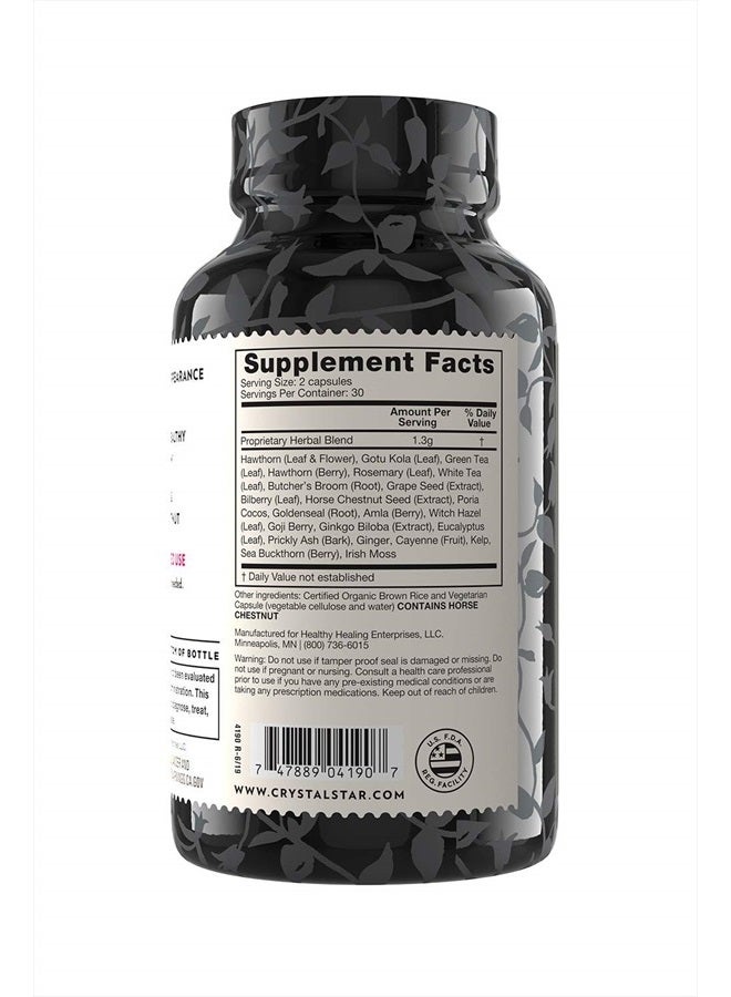 Crystal Star Vari-Vein (60 Capsules) - Herbal Circulation Support Supplement for Varicose Veins & Spider Veins Treatment - Witch Hazel, Butcher's Broom, Hawthorn & Horse Chestnut- Non-GMO - Image 3