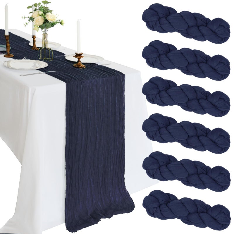 CKIKU 6 Pack 10FT Navy Blue Cheesecloth Table Runner 120 Inch Long Gauze Rustic Boho Cheese Cloth Table Runner Sheer Fabric for Wedding Party Birthday Bridal Baby Shower Centerpiece Home Decor - Image 1