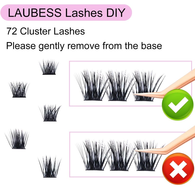 LAUBESS Lash Clusters 72pcs Individual Lashes D Curl Cluster Lashes Eyelash Clusters DIY Lash Extension Kit Cluster Eyelash Extensions (01-0.07D, 12mm) - Image 3
