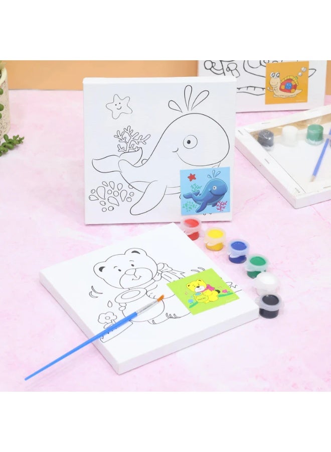 Dreamzon Kids DIY Painting Set with Mini Canvas, Water Color Paint, Brush & Wooden Easel Stand | Creative Art & Craft Kit for Children | Pack of 3 - Image 3
