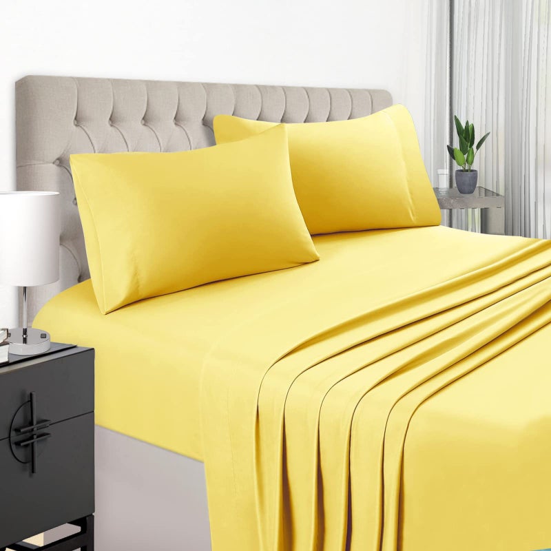 EaseHome Yellow Sheets for Queen Size Bed Set Deep Pocket to 18 inches Mattress 4 Piece  Premium Bedding Sheets  Pillowcases Collection  Extra Soft