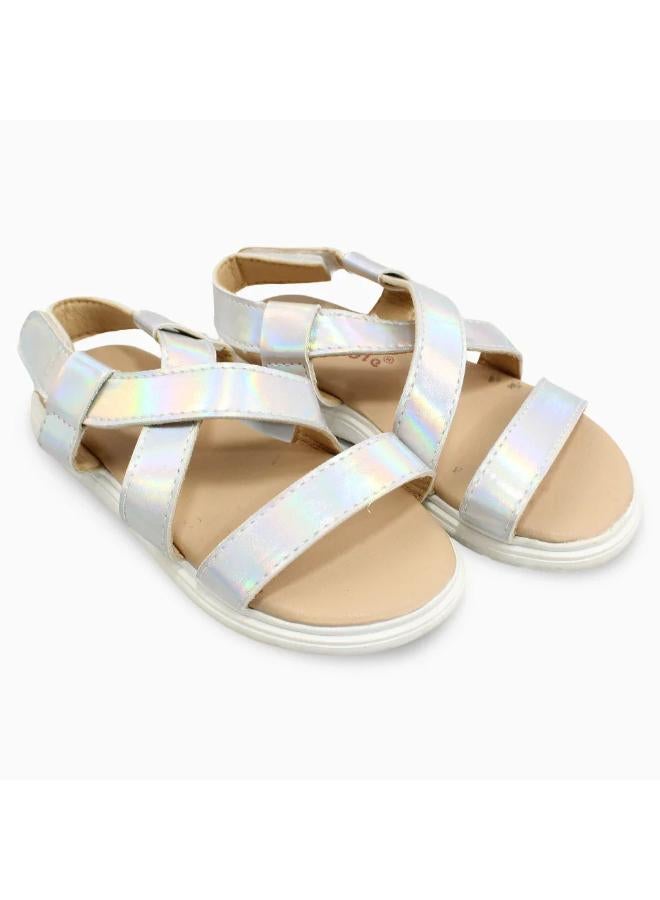 Girls Leather Sandals – Silver - Image 1