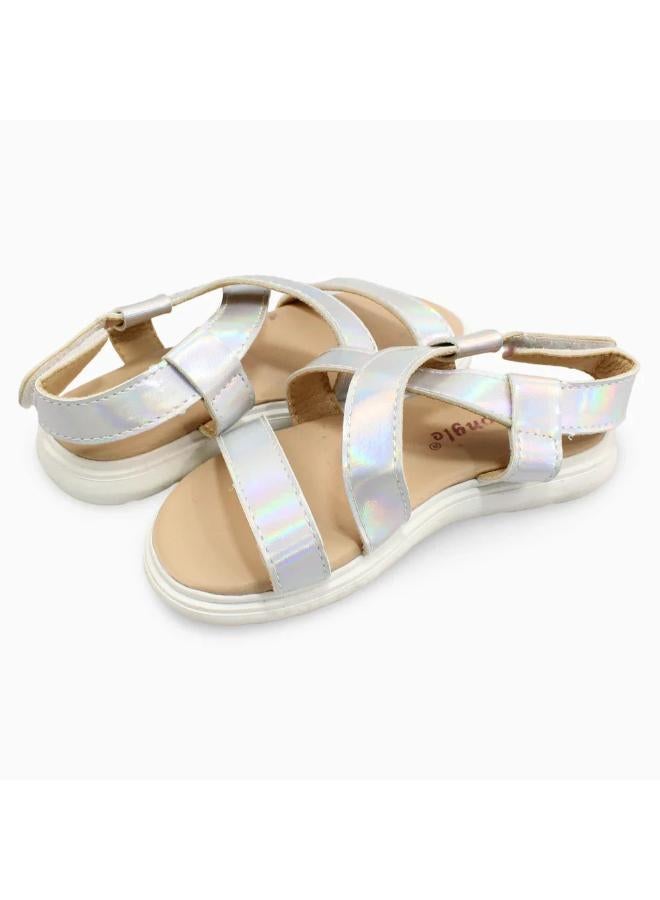 Girls Leather Sandals – Silver - Image 2