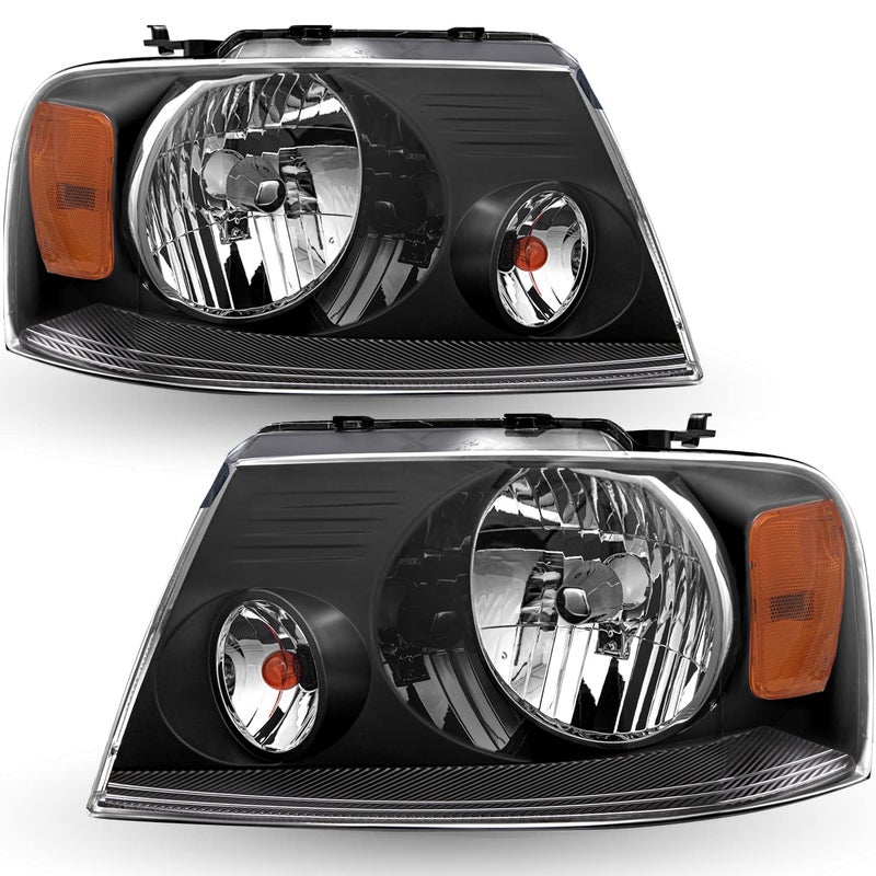 TUSDAR Headlight Assembly Set for 20042008 Ford F150 Pickup 20062008 Lincoln Mark LT Driver and Passenger Side Black Housing with Amber Reflector - Image 3