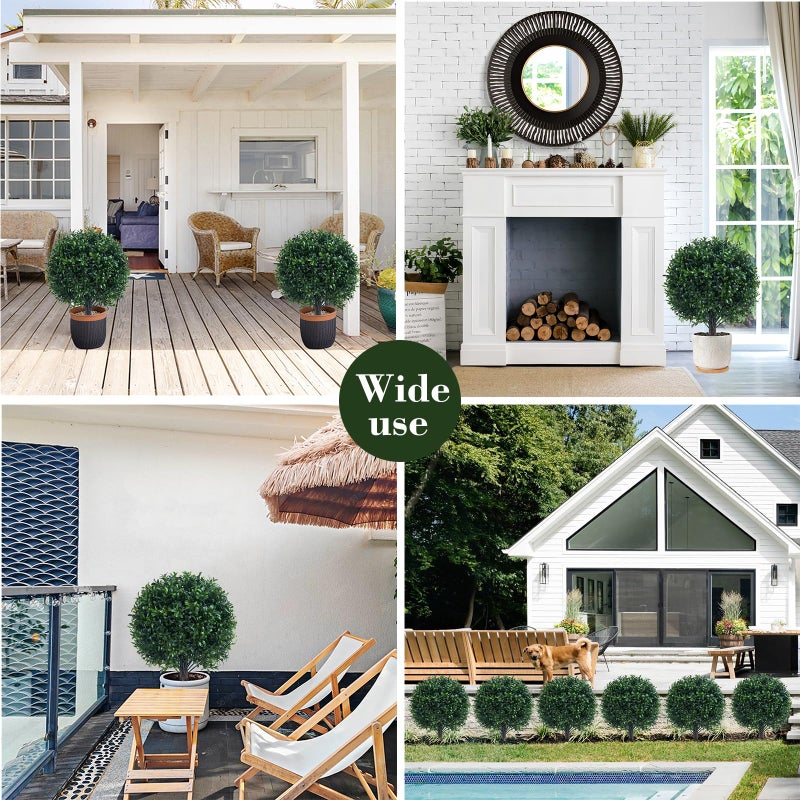 Chillchard Artificial Boxwood Topiary Ball Bush for Outdoor with Spike, UV Resistant Faux Boxwood Ball Tree with Stake for Outside Set of 2, Weatherproof Round Fake Shrubs for Entryway Front Porch - Image 4