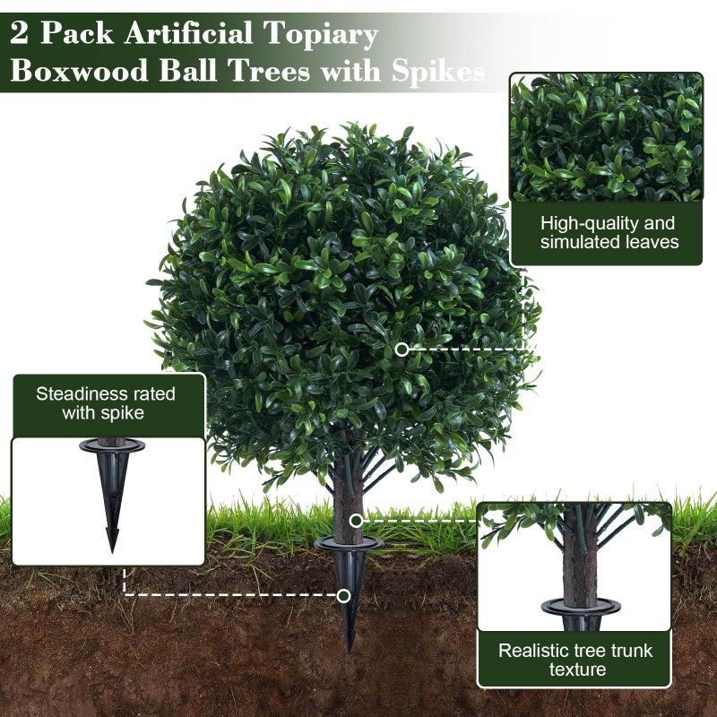 Chillchard Artificial Boxwood Topiary Ball Bush for Outdoor with Spike, UV Resistant Faux Boxwood Ball Tree with Stake for Outside Set of 2, Weatherproof Round Fake Shrubs for Entryway Front Porch - Image 3