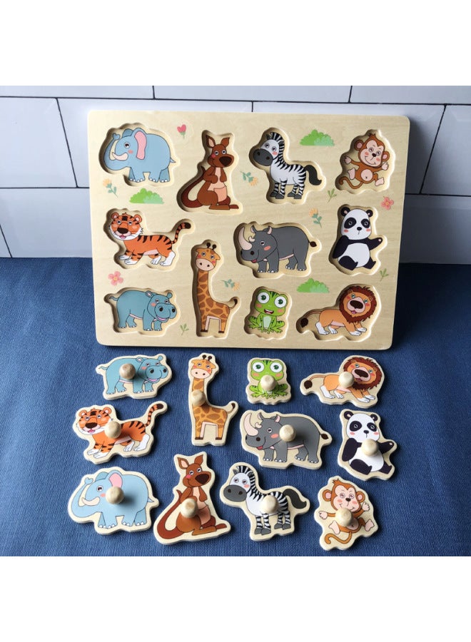 ألعاب تعليمية للأطفال من Mengshi لتطوير التعليم المبكر، ألغاز محمولة باليد، مطابقة معرفية ثلاثية الأبعاد، ذكاء التعليم المبكر - اللون: حيوانات - Image 1