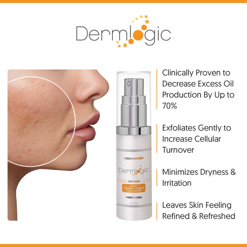 Dermlogic Acne Face & Body Cream- Maximum Strength Treatment for Cystic, Blackhead & Whitehead Pimples. Prevents Future Breakouts. - Image 1