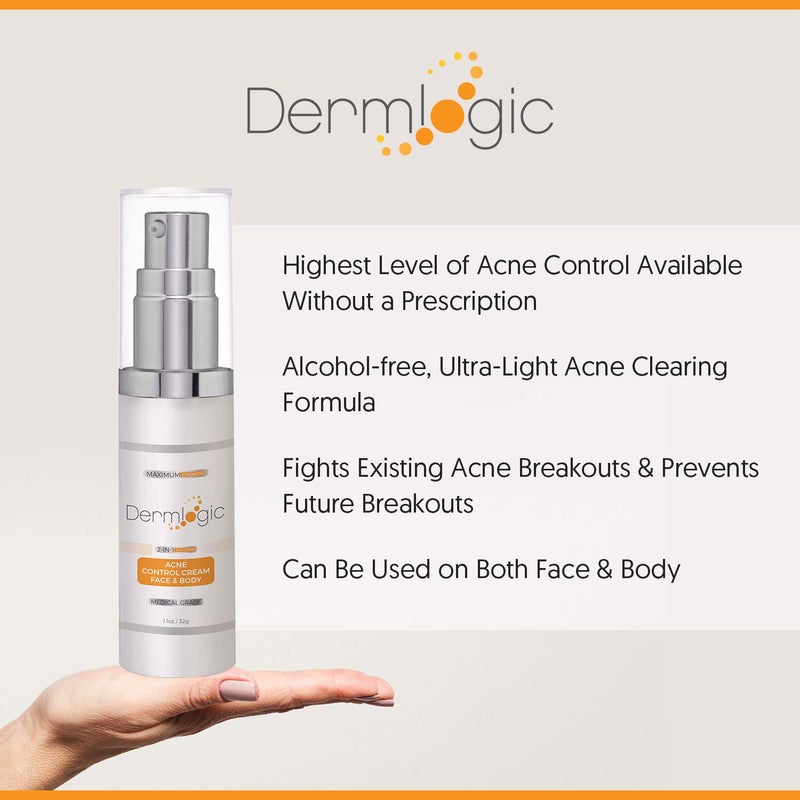Dermlogic Acne Face & Body Cream- Maximum Strength Treatment for Cystic, Blackhead & Whitehead Pimples. Prevents Future Breakouts. - Image 3