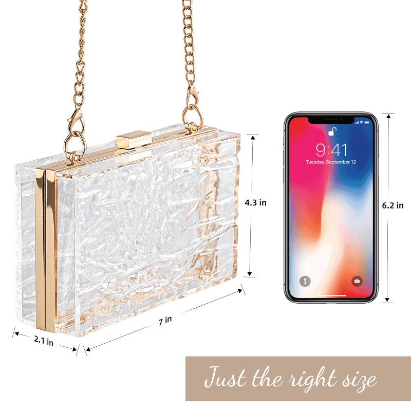 WJCD Womens Clear Purse Acrylic Evening Bags clear clutch purse Ripple Shaped Vintage Banquet Handbag (Clear) - Image 4