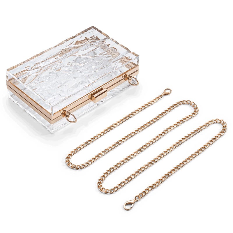 WJCD Womens Clear Purse Acrylic Evening Bags clear clutch purse Ripple Shaped Vintage Banquet Handbag (Clear) - Image 3