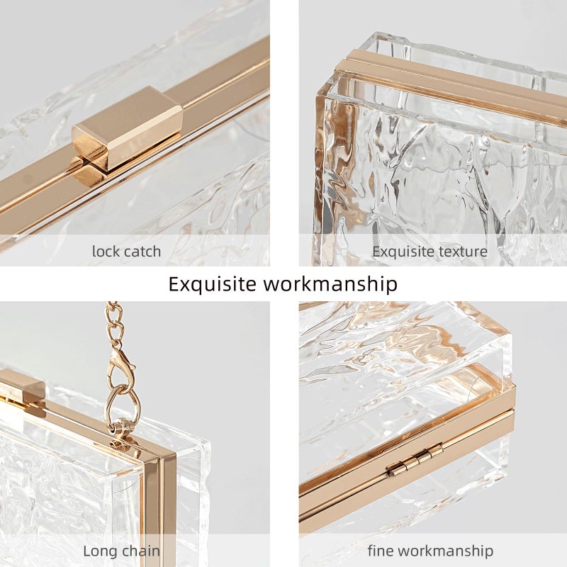 WJCD Womens Clear Purse Acrylic Evening Bags clear clutch purse Ripple Shaped Vintage Banquet Handbag (Clear) - Image 5