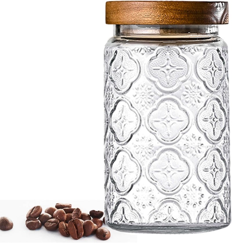 Adodeen 32oz Vintage Glass Jar With Lid, Glass Storage Containers, Airtight Kitchen Storage Containers For Sugar, Coffee, Tea, Spice, Flour, Candy Cookie, Pasta, Cereal, Cute Decorative Jars - Image 1