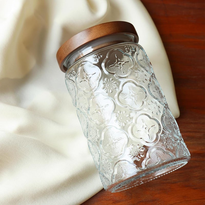 Adodeen 32oz Vintage Glass Jar With Lid, Glass Storage Containers, Airtight Kitchen Storage Containers For Sugar, Coffee, Tea, Spice, Flour, Candy Cookie, Pasta, Cereal, Cute Decorative Jars - Image 2