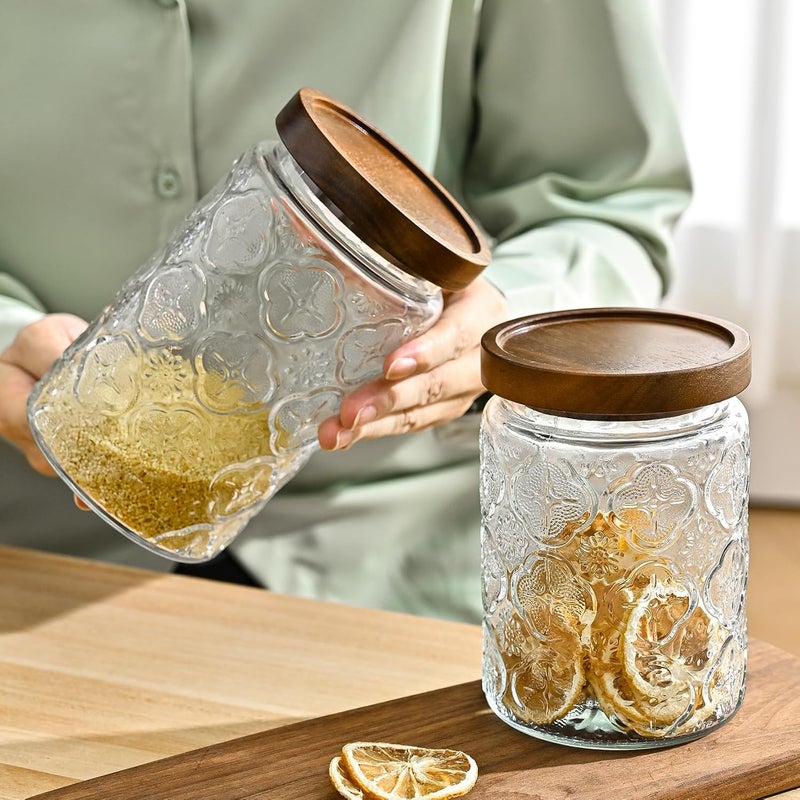 Adodeen 32oz Vintage Glass Jar With Lid, Glass Storage Containers, Airtight Kitchen Storage Containers For Sugar, Coffee, Tea, Spice, Flour, Candy Cookie, Pasta, Cereal, Cute Decorative Jars - Image 5