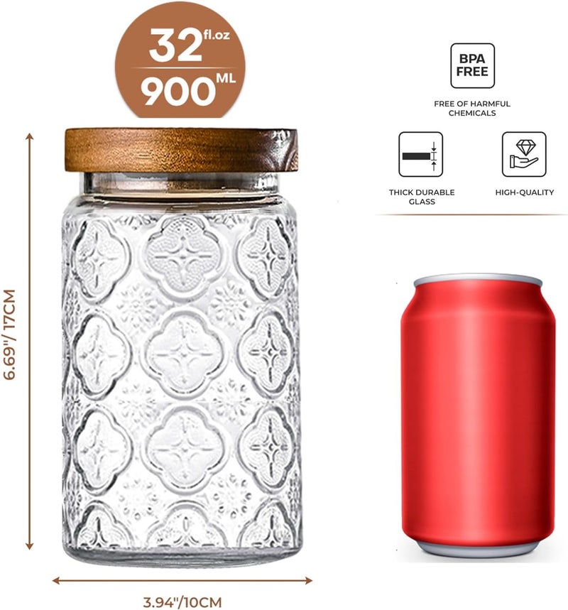 Adodeen 32oz Vintage Glass Jar With Lid, Glass Storage Containers, Airtight Kitchen Storage Containers For Sugar, Coffee, Tea, Spice, Flour, Candy Cookie, Pasta, Cereal, Cute Decorative Jars - Image 4