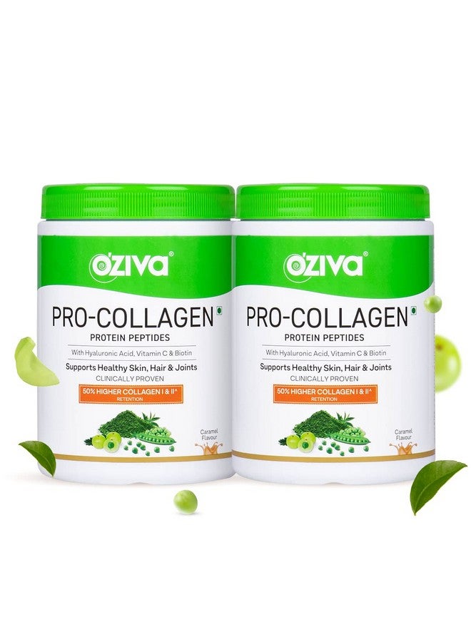 OZiva OZiva Pro-Collagen Protein Peptides For Improved Skin & Hair Health,Collagen Peptides With Types I & Ii With Vitamin C,Hyaluronic Acid & Biotin,500G,Caramel,Pack Of 2-Powder,2 count,25 servings - Image 1