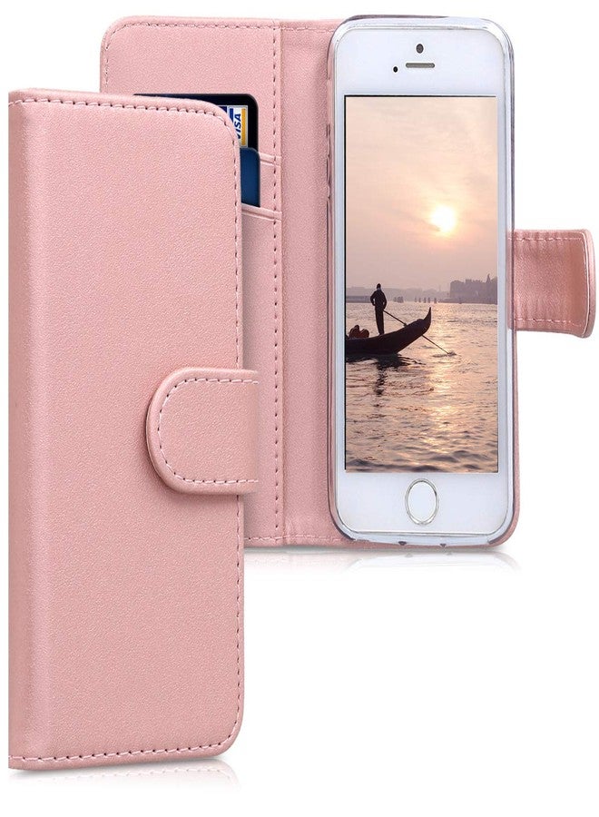 كي دابليو موبايل جراب kwmobile متوافق مع أجهزة Apple iPhone SE (الجيل الأول 2016) / iPhone 5 / iPhone 5S - جراب محفظة من الجلد الصناعي مع فتحات لحامل البطاقات - ذهبي وردي - Image 1