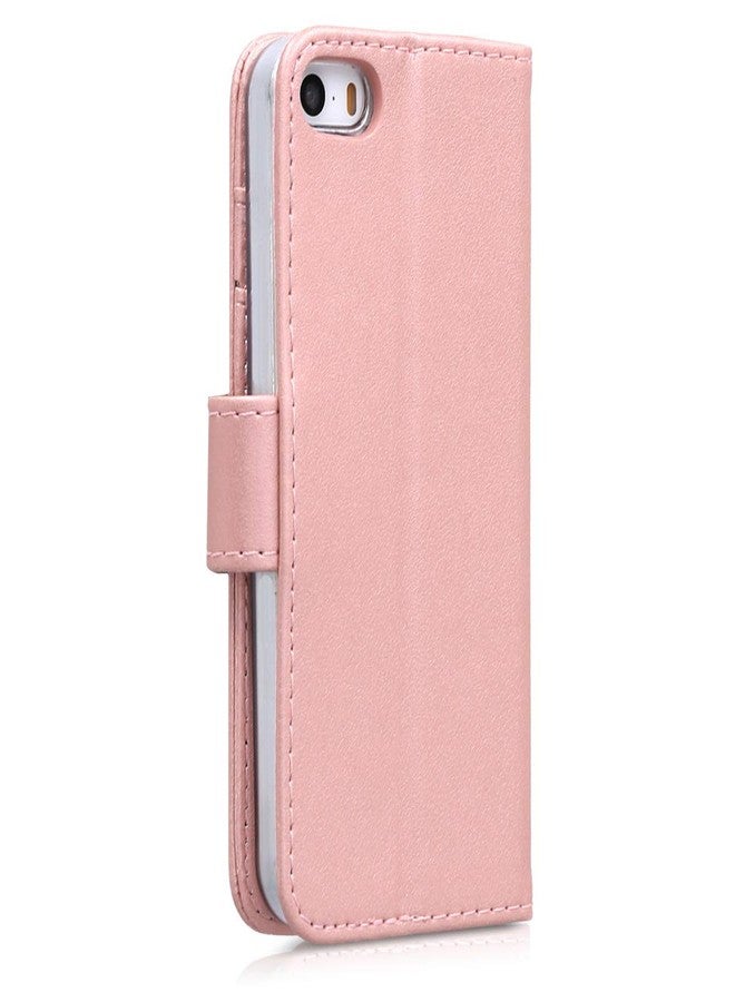 كي دابليو موبايل جراب kwmobile متوافق مع أجهزة Apple iPhone SE (الجيل الأول 2016) / iPhone 5 / iPhone 5S - جراب محفظة من الجلد الصناعي مع فتحات لحامل البطاقات - ذهبي وردي - Image 3