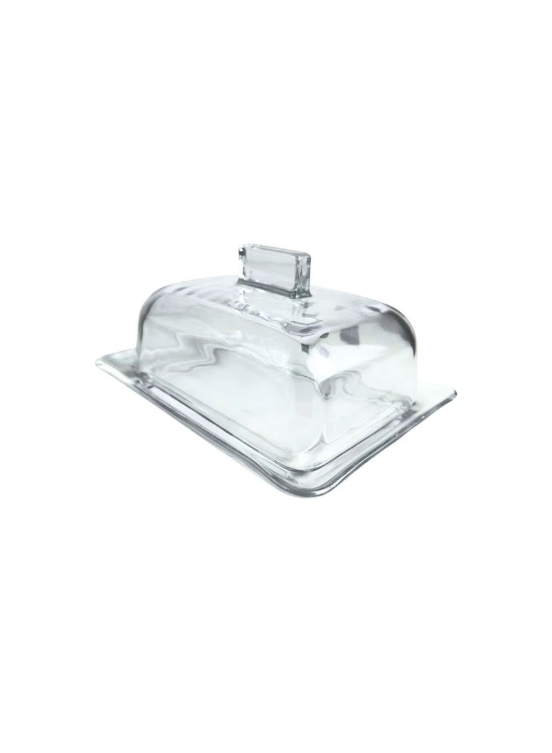 طبق زجاجي للزبدة والجبن مع غطاء زجاجي – (18*14*6.5 سم) - Image 1