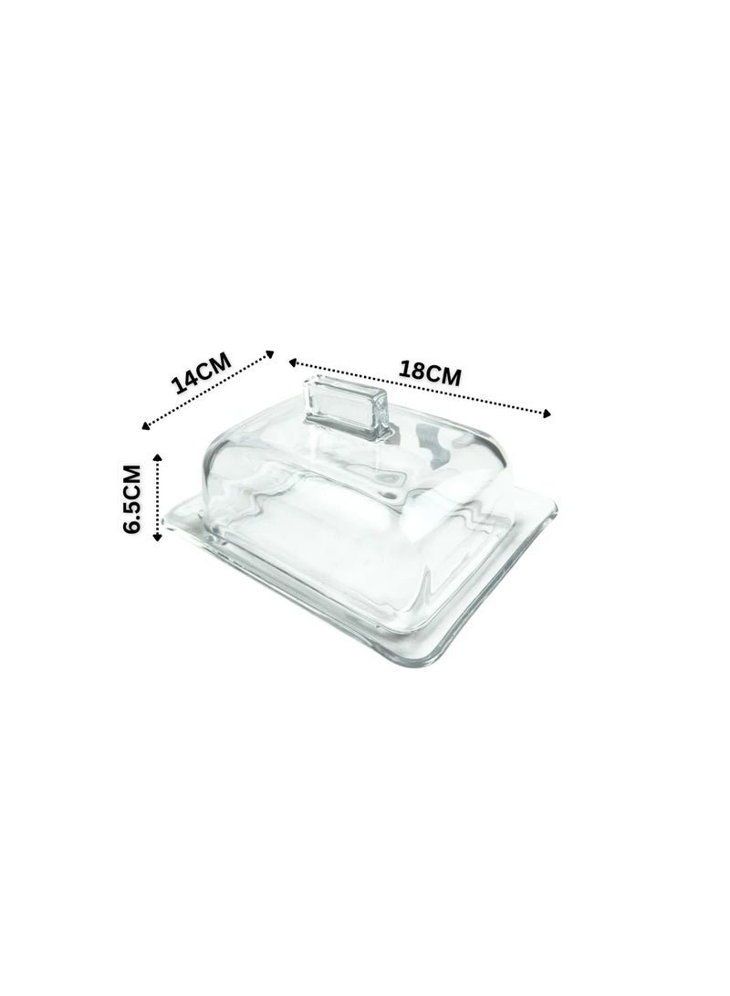 طبق زجاجي للزبدة والجبن مع غطاء زجاجي – (18*14*6.5 سم) - Image 3