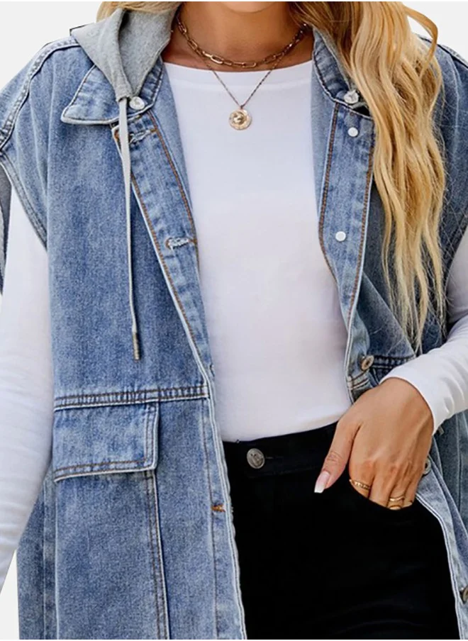يونيكي Blue Hooded Sleeveless Denim Jacket