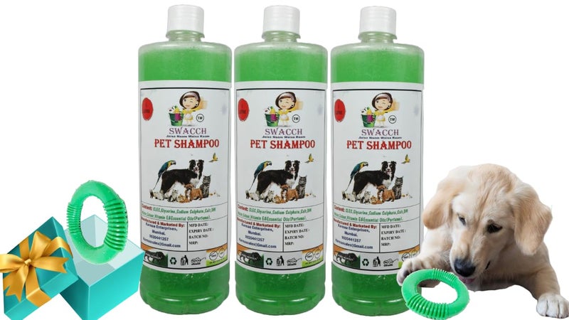 swacch Shampoo | Puppy Safe Shampoo | PH Balanced | Pet Shampoo 1 Litre Pack of 3 Neem Alovera + | O PVC Ring Rubber Chew Toy | Teething Chew Toy I Dental Teething I Durable I Combo Pack - Image 1