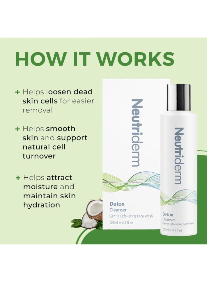 نيوتري ديرم غسول الوجه المزيل للسموم، غسول الوجه المقشر اللطيف بحمض الجليكوليك و حمض الجليكوليك و حمض الصوديوم لبشرة متوهجة، غسول الوجه المرطب للغاية-غسول الوجه بحمض الجليكوليك للبشرة العادية إلى الدهنية-120 مل - Image 2