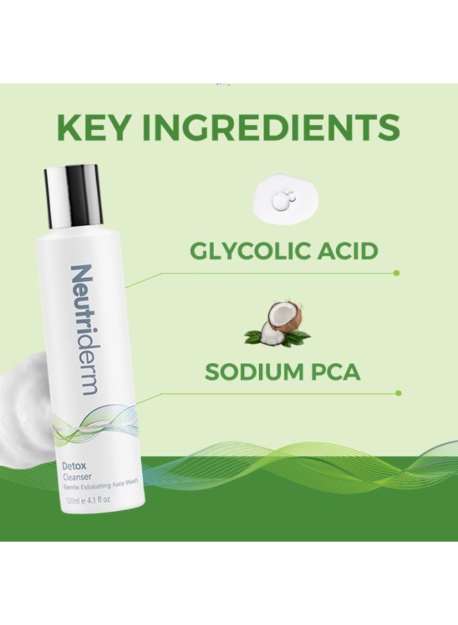 نيوتري ديرم غسول الوجه المزيل للسموم، غسول الوجه المقشر اللطيف بحمض الجليكوليك و حمض الجليكوليك و حمض الصوديوم لبشرة متوهجة، غسول الوجه المرطب للغاية-غسول الوجه بحمض الجليكوليك للبشرة العادية إلى الدهنية-120 مل - Image 5