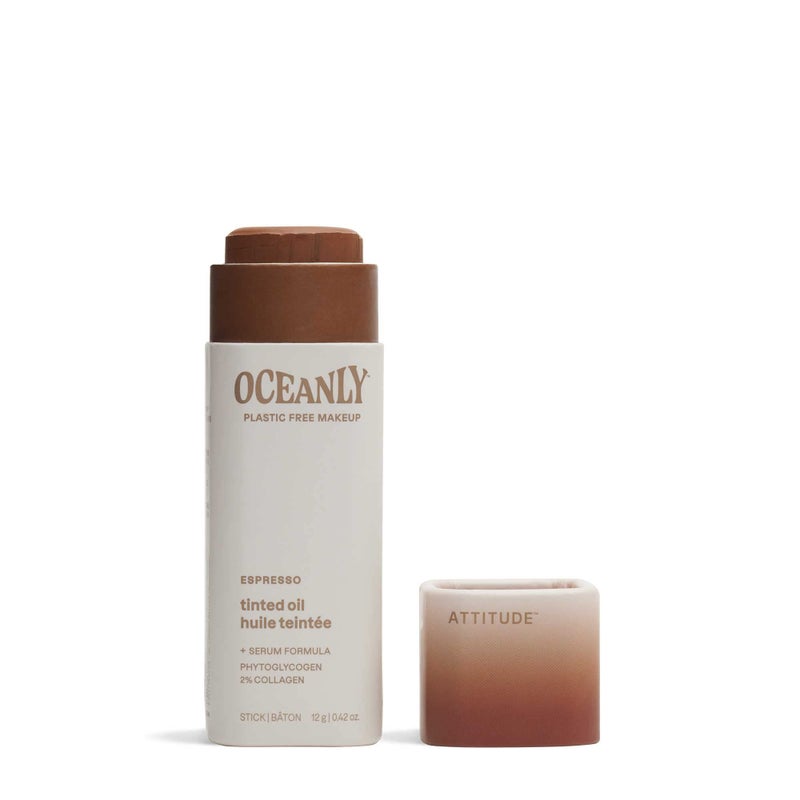ATTITUDE Oceanly Light Coverage Face Tinted Oil Stick, EWG Verified, Titanium Dioxide-Free, Vegan & Cruelty-Free Tinted Moisturizer, Plastic-Free, Espresso, 0.42 Ounces - Image 1