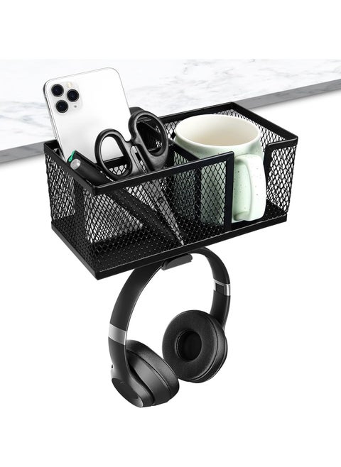 4-in-1 Desk Organizer with Headphone Hanger and Cup Holder Under Desk Headphone Hook PC Gaming Table Rotating Headphone Hanger and Detachable Desk Storage for Cup Phone and Pen